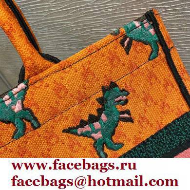 Dior Small Book Tote Bag in Multicolor Dragon  &  Fire Embroidery Orange 2021